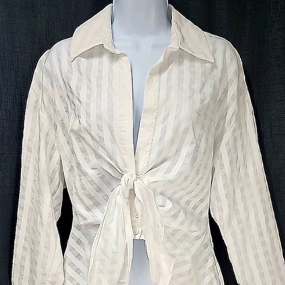 ZARA Top Blouse Long Sleeve White Ecru Cream Cotton Size Medium - Picture 8 of 13